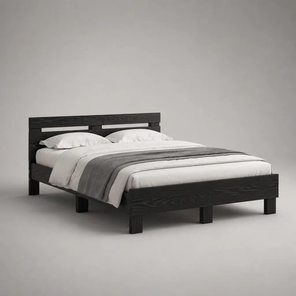 Doppelbettgestell aus massivem Kiefernholz, Schwarz, Liegefläche 160 × 200 cm, Außenmaß 208 × 168 × 90 cm