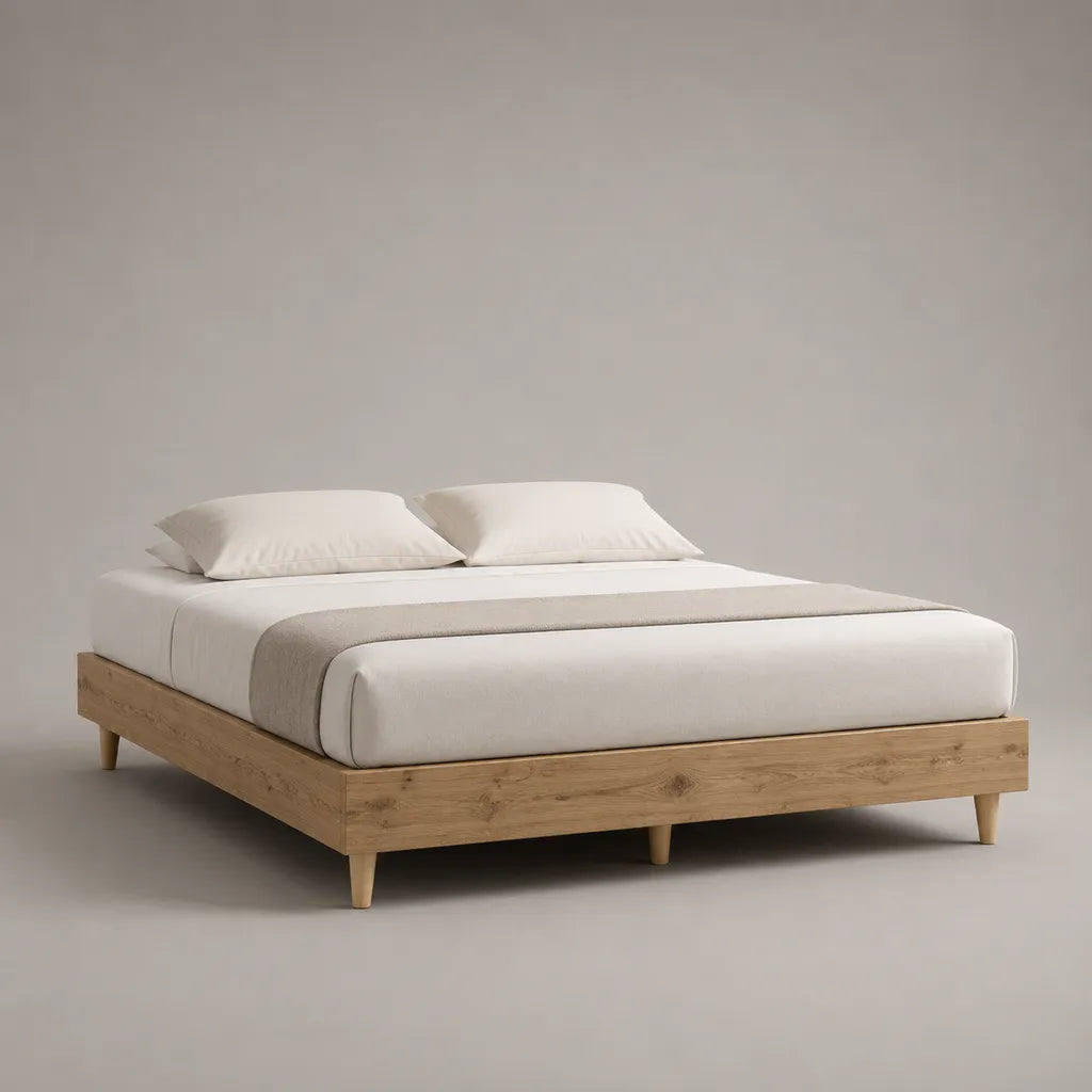 Doppelbett-Bettgestell ohne Kopfteil aus massivem Kiefernholz, Naturbraun, 160 × 200 cm