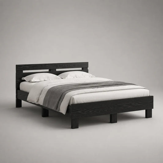 Doppelbettgestell aus massivem Kiefernholz, Schwarz, Liegefläche 160 × 200 cm, Außenmaß 208 × 168 × 90 cm