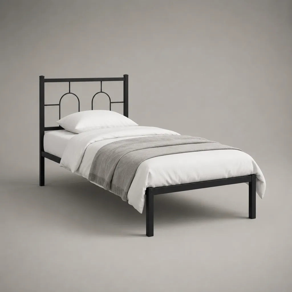 Metallbett Einzelbett aus pulverbeschichtetem Stahl, Schwarz, 90 × 200 cm