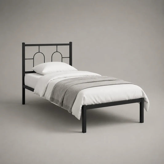 Metallbett Einzelbett aus pulverbeschichtetem Stahl, Schwarz, 90 × 200 cm