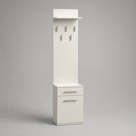Garderobenschrank aus melaminbeschichteter Spanplatte mit 5 Haken, Ablage, Schublade und Tür, Weiß, 200 × 50 × 35 cm