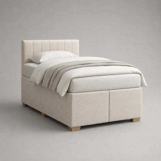 Boxspringbett mit Matratze und Polyesterbezug, 140 x 200 cm, Cremeweiß