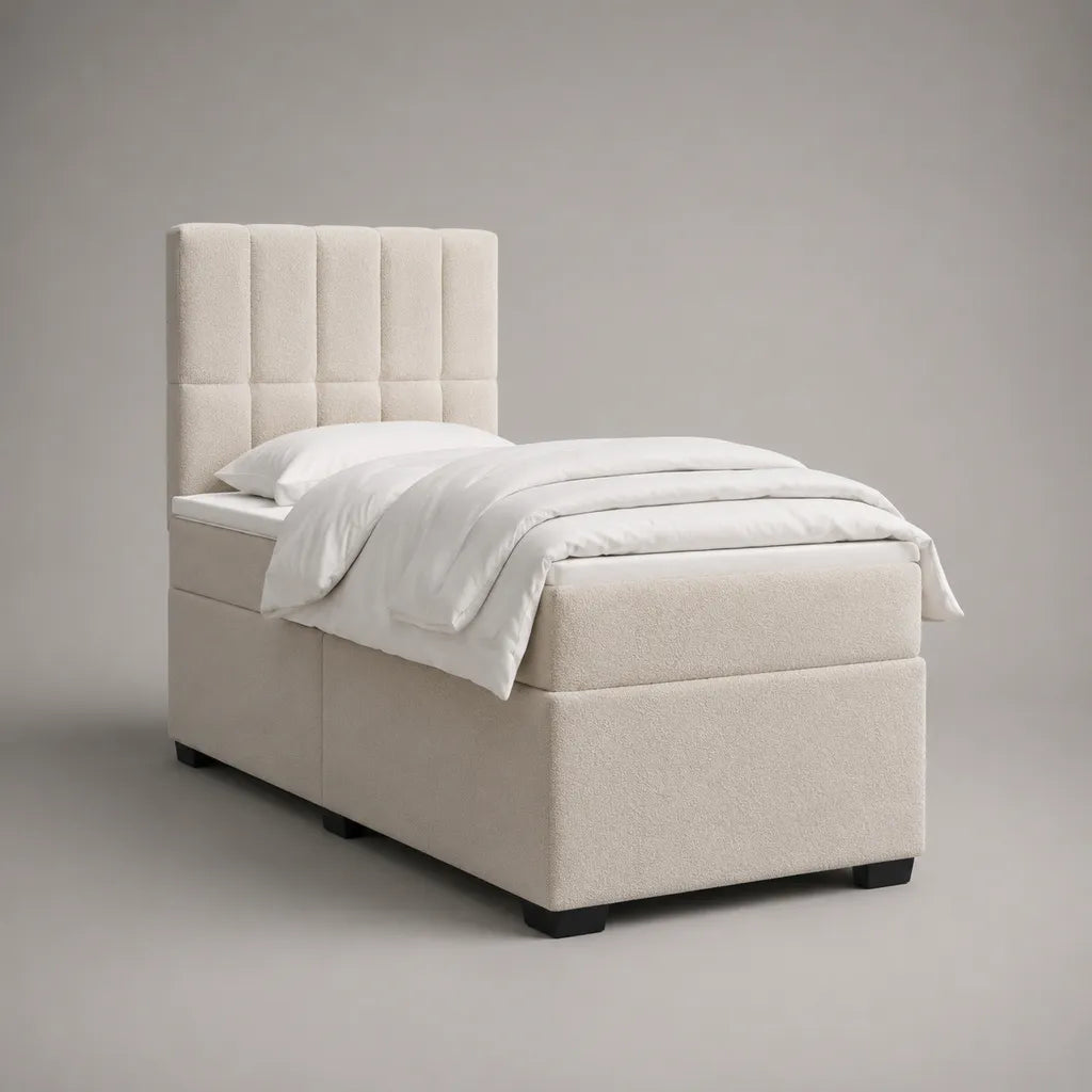 Polsterbett Einzelbett mit gepolstertem Kopfteil, Polyester-Bouclé, Creme, Liegefläche 90 x 200 cm