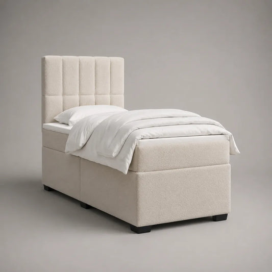 Polsterbett Einzelbett mit gepolstertem Kopfteil, Polyester-Bouclé, Creme, Liegefläche 90 x 200 cm