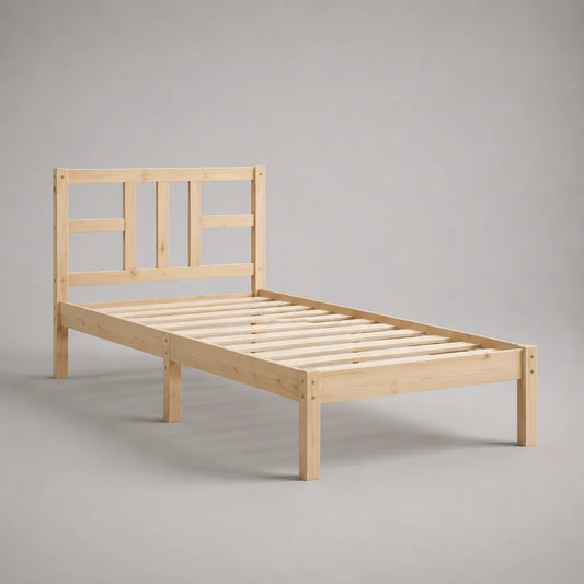 Einzelbett mit Lattenrost aus Kiefer-Massivholz, Natur, Liegefläche 90 × 200 cm, Außenmaß 208 × 98 × 105 cm