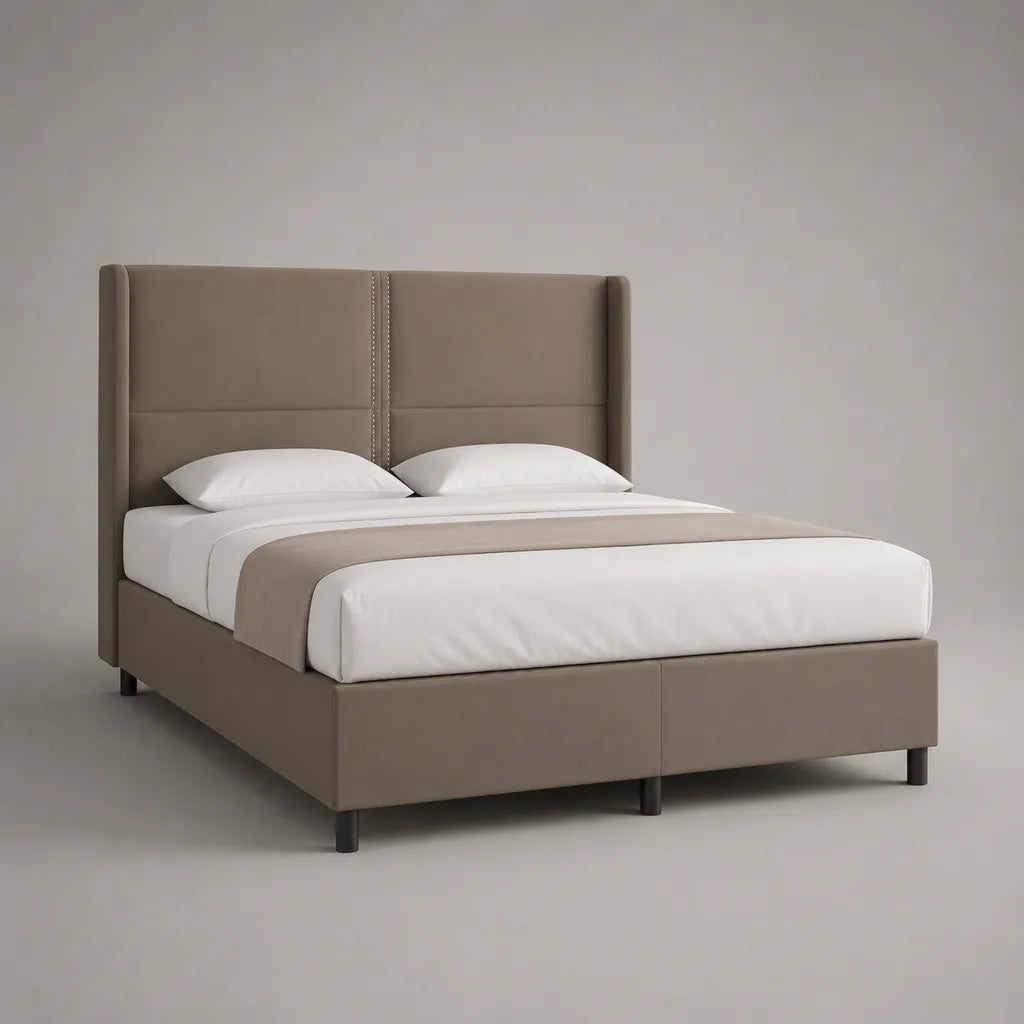 Polsterbett Doppelbett 180 x 200 cm mit PU-Kunstlederbezug in Taupe und hohem Kopfteil