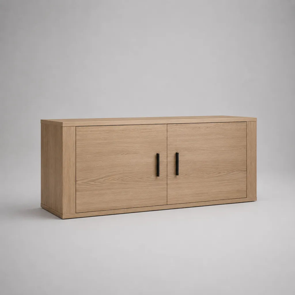 TV-Lowboard aus Spanplatte mit Eichenfurnier, 2 Türen, Natur-Eiche und Schwarz, 120 × 40 × 50 cm