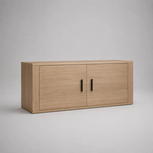 TV-Lowboard aus Spanplatte mit Eichenfurnier, 2 Türen, Natur-Eiche und Schwarz, 120 × 40 × 50 cm