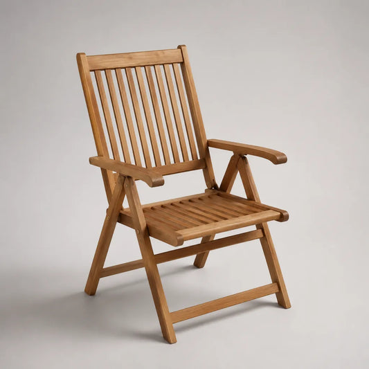 Garten-Klappstuhl aus massivem Akazienholz mit Armlehnen, Naturbraun, 58 x 68 x 107 cm