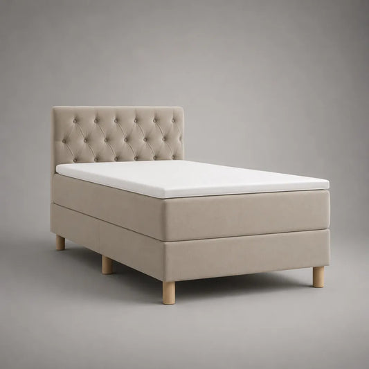 Boxspringbett-Set mit Federkernmatratze, Topper und Polyesterbezug, Beige/Natur, Liegefläche 140 × 200 cm